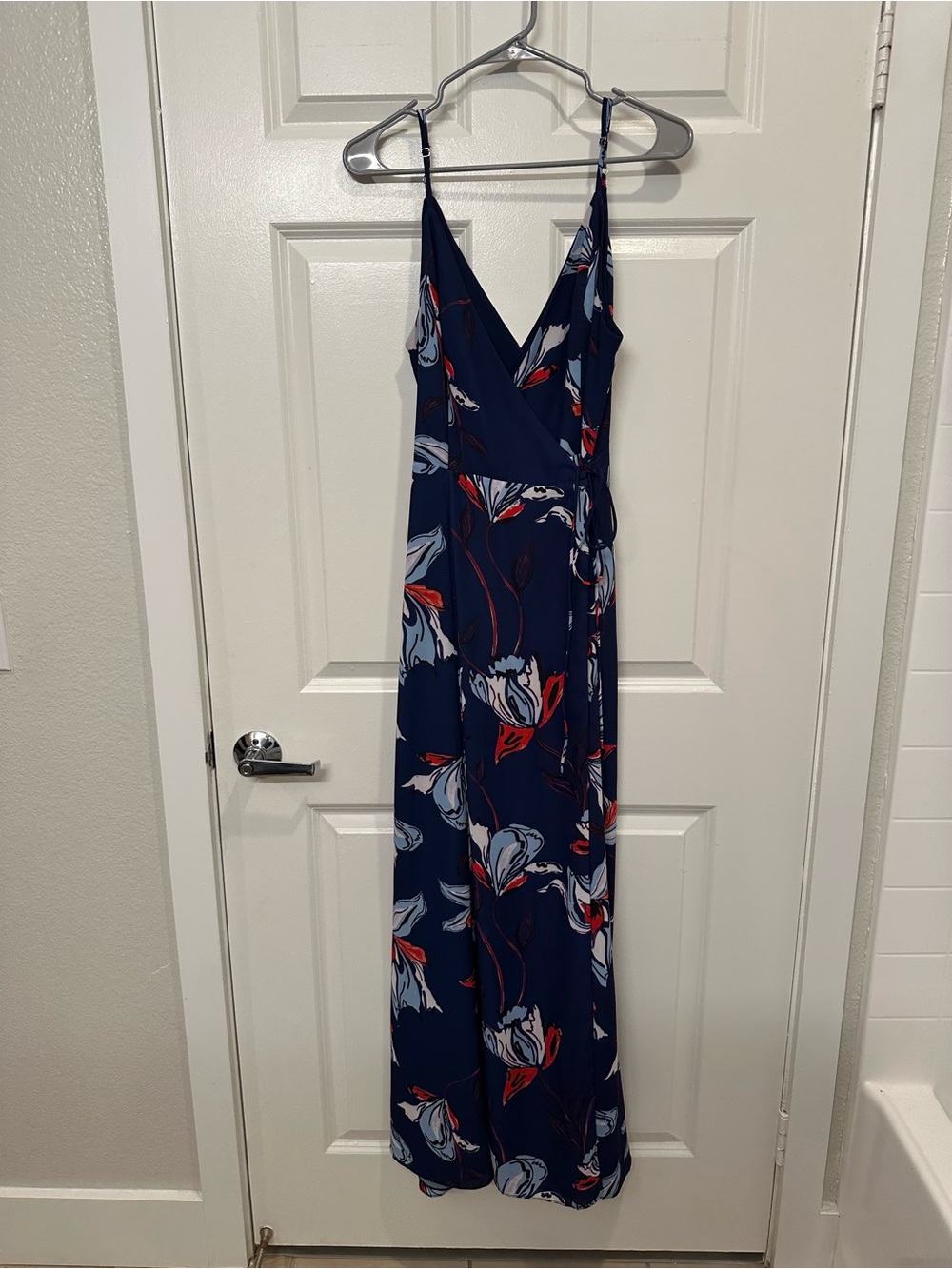 Fame and Partners Navy Maxi Dress with Red and Light Blue Floral Print
